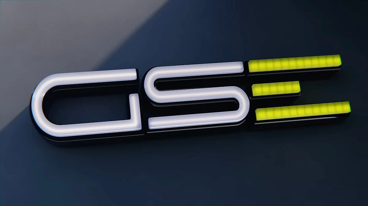 Opel GSE badge met verlichte gele accenten